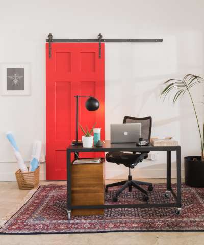 Red Barn door on a home office